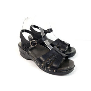 Dansko Sissy Womens Size EU 39 US 8.5-9 Black Leather Braided Slingback Sandals